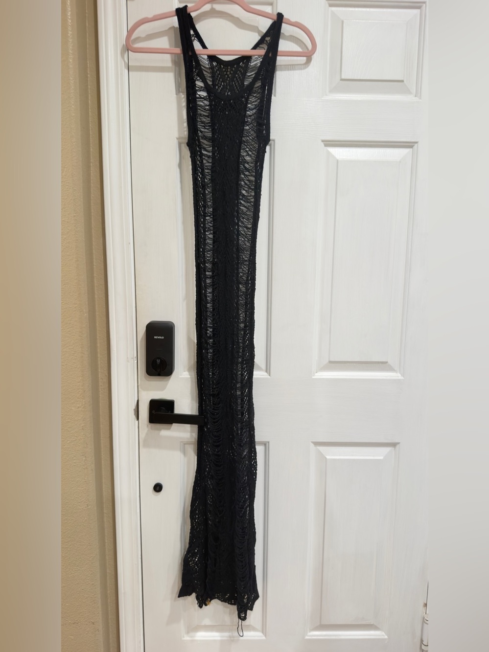 Black Open-Knit Swim Coverup Maxi